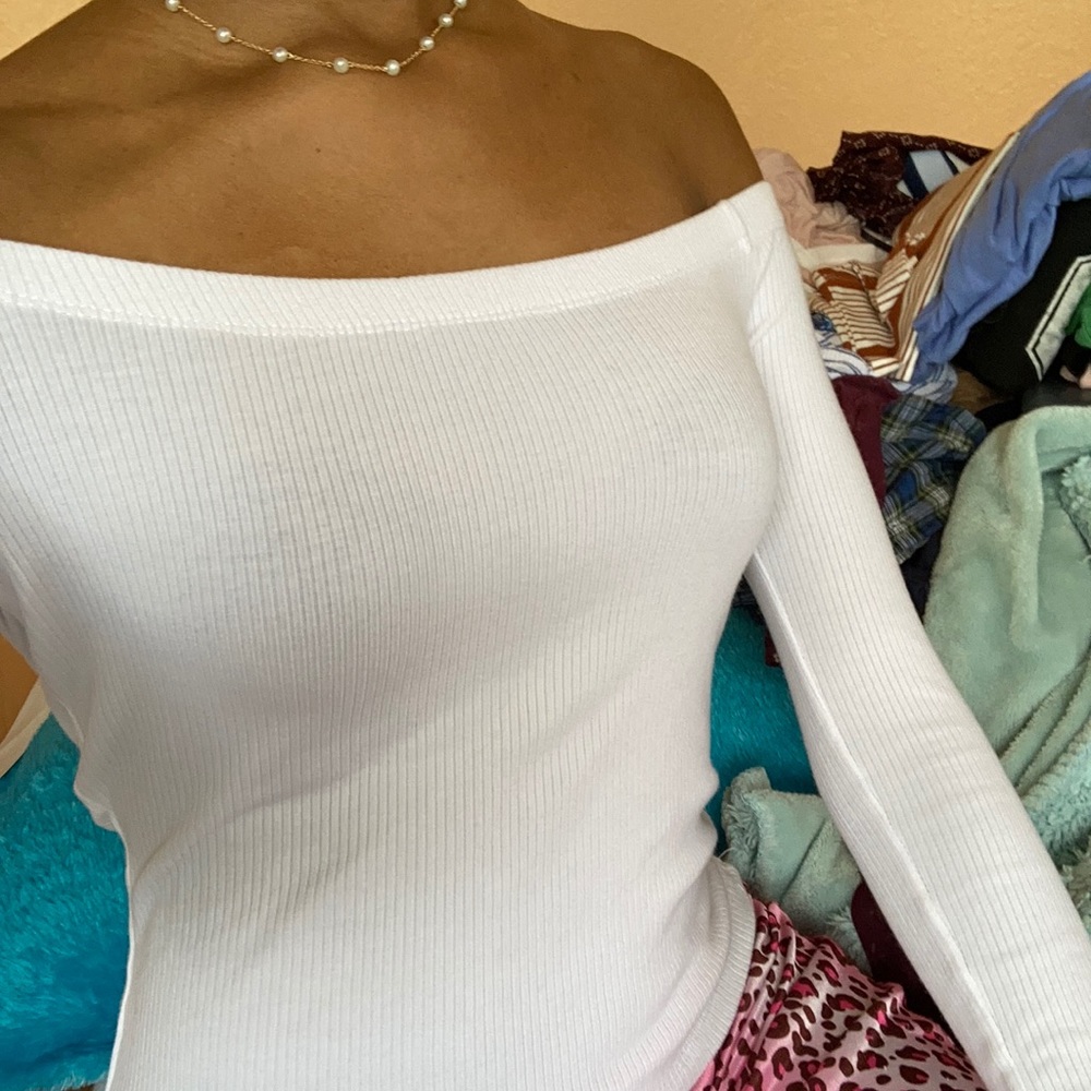 Solid White Ribbed Off the Shoulder Top